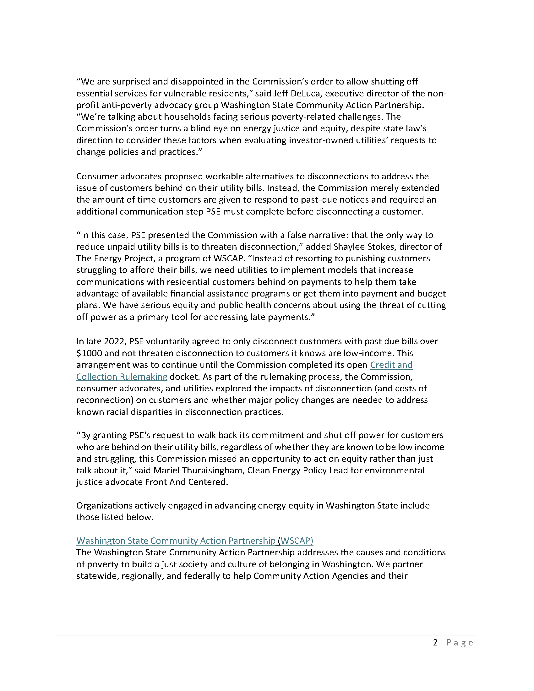 Page two of letter